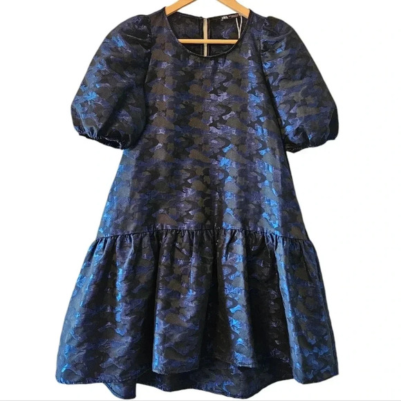 Zara Blogger's Favorite Jacquard Metallic Blueblack Oversized Women's Dress S. - Picture 1 of 16